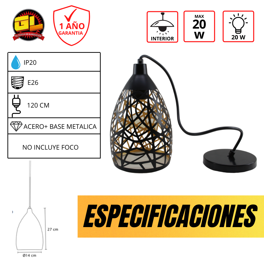 Lámpara Decorativa Colgantes Dorado + Negro Corte Laser 2