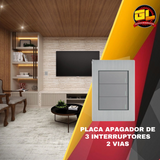 Placa Apagador de 3 Interruptores y 2 Vías