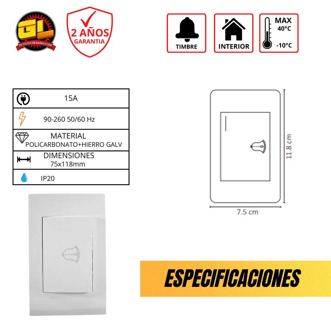 Placa Contacto Timbre  Blanco 213