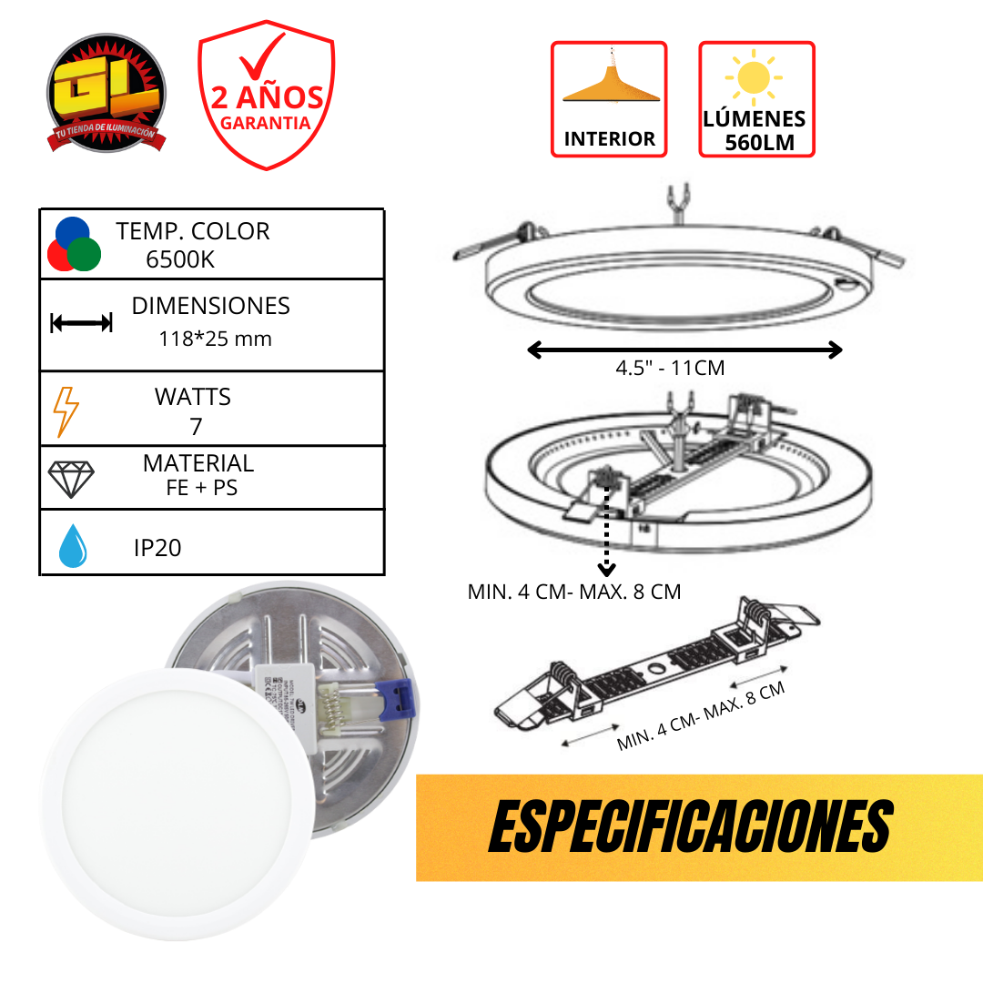 Plafón LED Ajustable 7w Luz Blanca